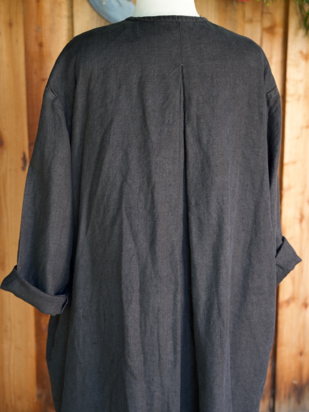 Vintage 100% Linen Black Long Pea Coat Casual Minimalist Made In USA Woman's M - Picture 14 of 17